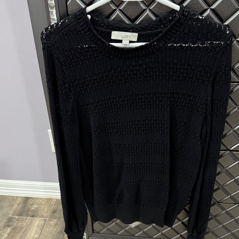 LOFT Eyelid Black Crew Neck Sweater